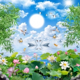 Gạch tranh 5D đầm sen